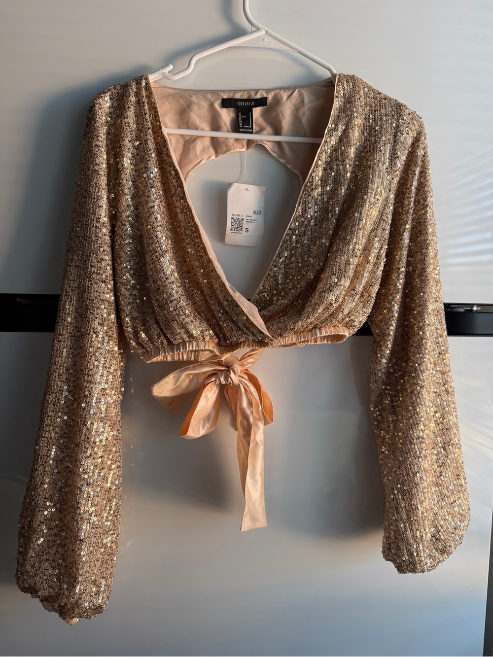 Forever 21 Gold Sequin Tie-Front Crop Top